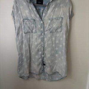 Rails Faded Blue Stars Chambray Button Up Shirt